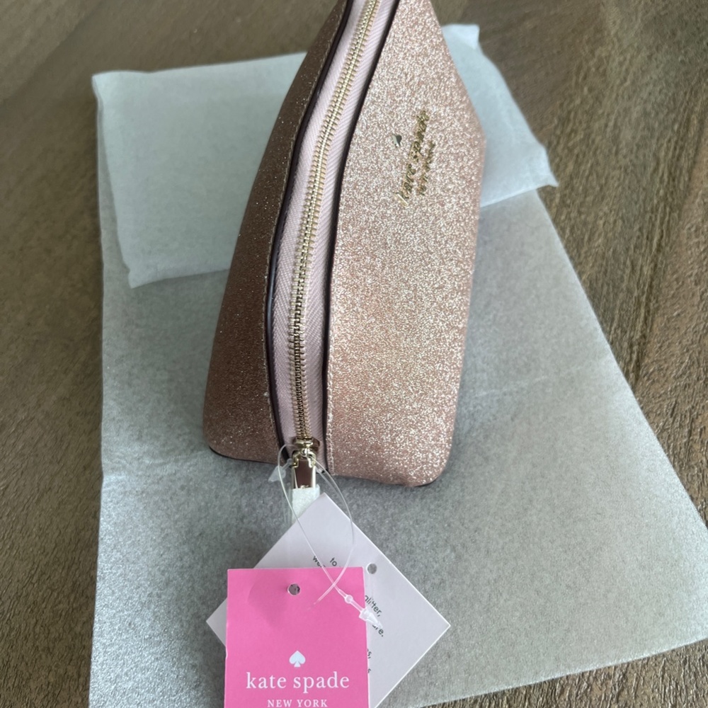 kate spade Rose Gold Tinsel Glitter Small Cosmetics Bag NWT - Picture 5 of 8